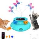 Interactive Cat Toys for Indoor Cats, 3in1 Pet Teaser Toy with Ambush Feather Wand, Fluttering Butterfly and Track Balls, Touch Activated Automatic Kitten Rechargeable Toys (Blue)