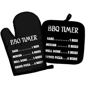 BRRNYOI BBQ Gifts Oven Mitts and Pot Holders Sets, Grill Lovers Gifts for Men Women, BBQ Timer Heat Resistant Oven Gloves Hot Pads for Kitchen Decor, 2 Pcs