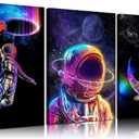 3pcs Cool Astronaut Canvas Wall Art Universe Space Boy Wall Decor Pictures Funny Whimsical Spaceman Basketball Posters Prints Paintings for Teen Boys Room Living Room Bedroom Decoration Ready To Hang
