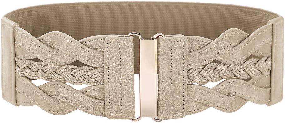 GRACE KARIN Women's Elastic Wide Belts Vintage Stretchy Belt Retro Fashion Cinch Belts for Dresses (X-Large, Apricot)