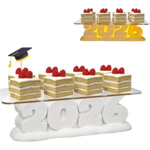 2026 Graduation Decorations, Cupcake Stand with LED Light, Graduation Centerpieces for Dessert Tables, Cupcake Holder Serving Tray for Grad Party Supplies Decor (Yellow Light)