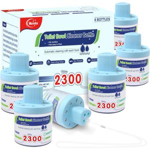 Toilet Bowl Cleaner, Automatic Long-Lasting Blue Toilet Cleaner Bottle, Septic Safe Toilet Bowl Tablets in Bottles, Fresh Bathroom & Deodorize, 6 Pack, 2300 Flushes Each