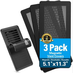 Magnetic Vent Screen Mesh Covers, Floor Vent Covers 3 Pack, for Floor, Wall & Ceiling Registers of Width 5" to 5.75", Length 11.2" to 11.75", Magnetic Air Vent Filters, Black