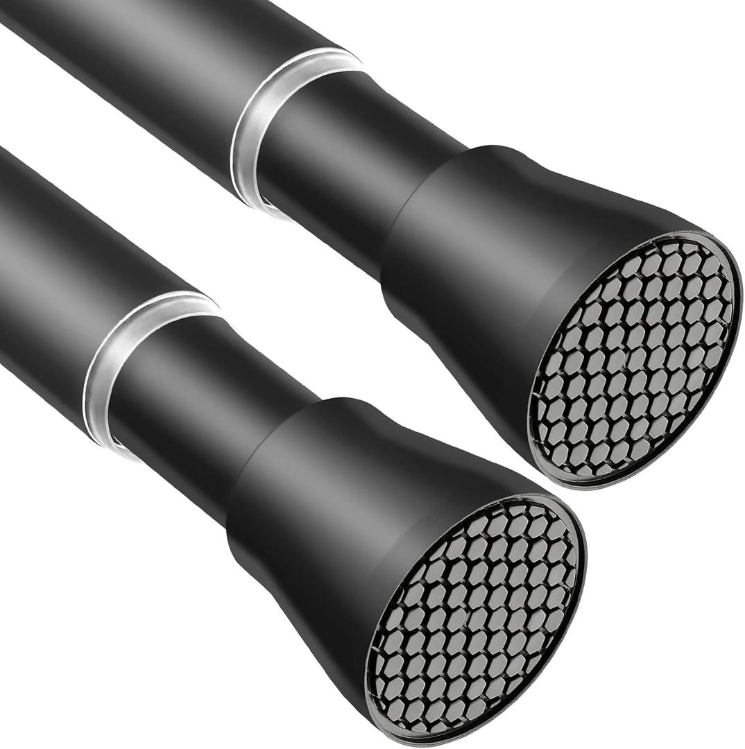 2PCS Black Tension Rods for Windows 28 to 48 Inch Adjustable Curtain Rod 7/8" Diameter Rust-Free Spring Tension Curtain Rod No Drilling Small Shower Rods for Bathroom Doorway Kitchen Closet