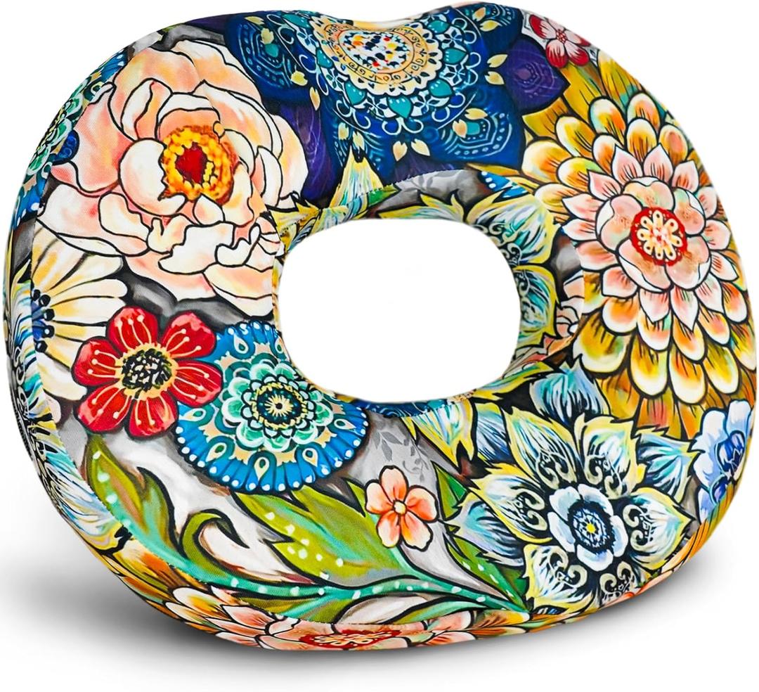 Donut Pillow for Tailbone Pain, Hemorrhoid Pillow for Sitting, Memory Foam Donut Hemorrhoids Seat Cushion for Tailbone Pain Relief & Women Postpartum Pregnancy (Flower02)