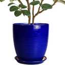 Ceramic Planter Pot - 10 Inch Plant Pot Indoor with Drainage Hole and Saucer Round Planter Large Modern Decorative Flower Pot Outdoor Garden Pot Blue