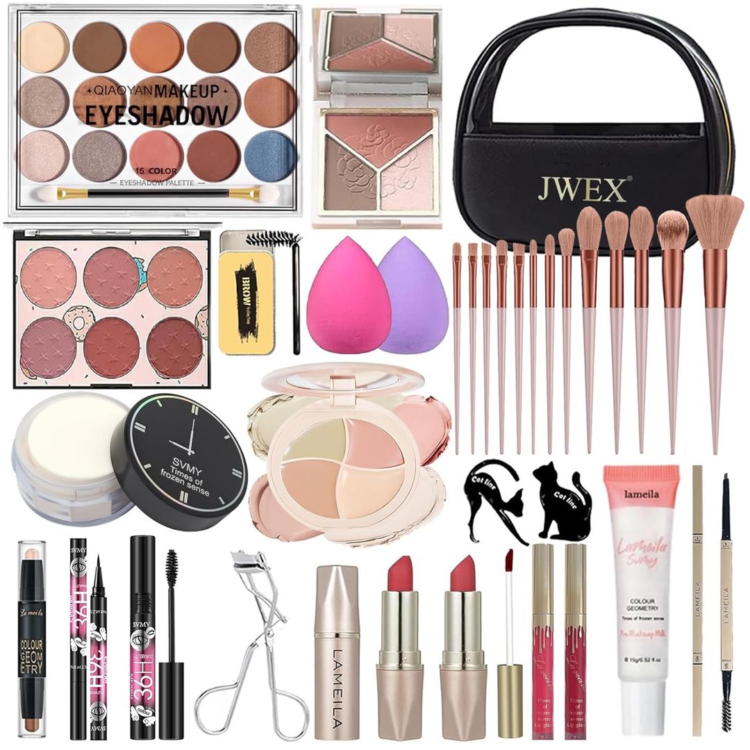 34 Pcs All in One Makeup Kit for Women Full Kit, Makeup Sets Includes Eyeshadow Palette Contour Stick Eyebrow Soap Cosmetic Brush Set Makeup Gift Set for Women Teen (A203)