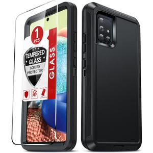 LeYi Compatible for Galaxy A71-5G Phone Case:【NOT FIT A71 4G】with 1PCS Tempered Glass Screen Protector Heavy Duty 3 in 1 Rugged Cover, Military Grade Shockproof Phone Funda para Samsung A 71 5G, Black