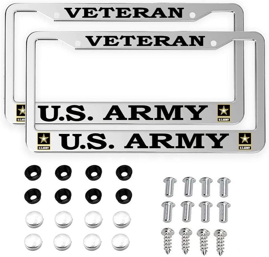 2 PCS for US Army Retired License Plate Frames,Matte Black Aluminum Veteran License Plate Holder License Plate