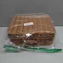 Mini Wicker Picnic Basket, Decorative Prop Suitcase Vintage Storage Hamper Makeup Organizer, 11.5" Metal Lock Plastic Rattan Storage Box with Handles for Sundries Travel Camping and Outdoor Party (L)