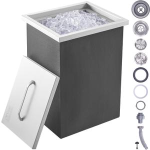 VEVOR Drop in Ice Chest, 14" L x 12" W x 18" H Stainless Steel Ice Cooler, Commercial Ice Bin with Cover, 40 qt Outdoor Kitchen Ice Bar, Drain-Pipe and Drain Plug Included, for Cold Wine Beer