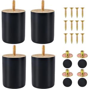 Wood Furniture Legs Set of 4,Solid Round Sofa Couch Feet Replacement Wood Legs for Furniture Table Chair Dresser Ottoman Cabinets Footstool DIY (3 inch, Black)