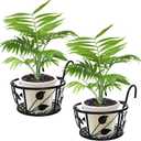 Tosnail Pack of 2 Metal Plant Holders for Indoor Outdoor Railings, Fence Plant Hangers, Hanging Flower Baskets for Porch, Balcony, Stair Railing, Black