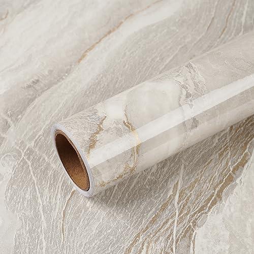 VEELIKE Glossy Beige Gold Liquid Marble Contact Paper for Countertops Waterproof Peel and Stick Countertops for Kitchen Marble Wallpaper 15.7''x354'' Self Adhesive Countertop Vinyl for Bathroom Walls