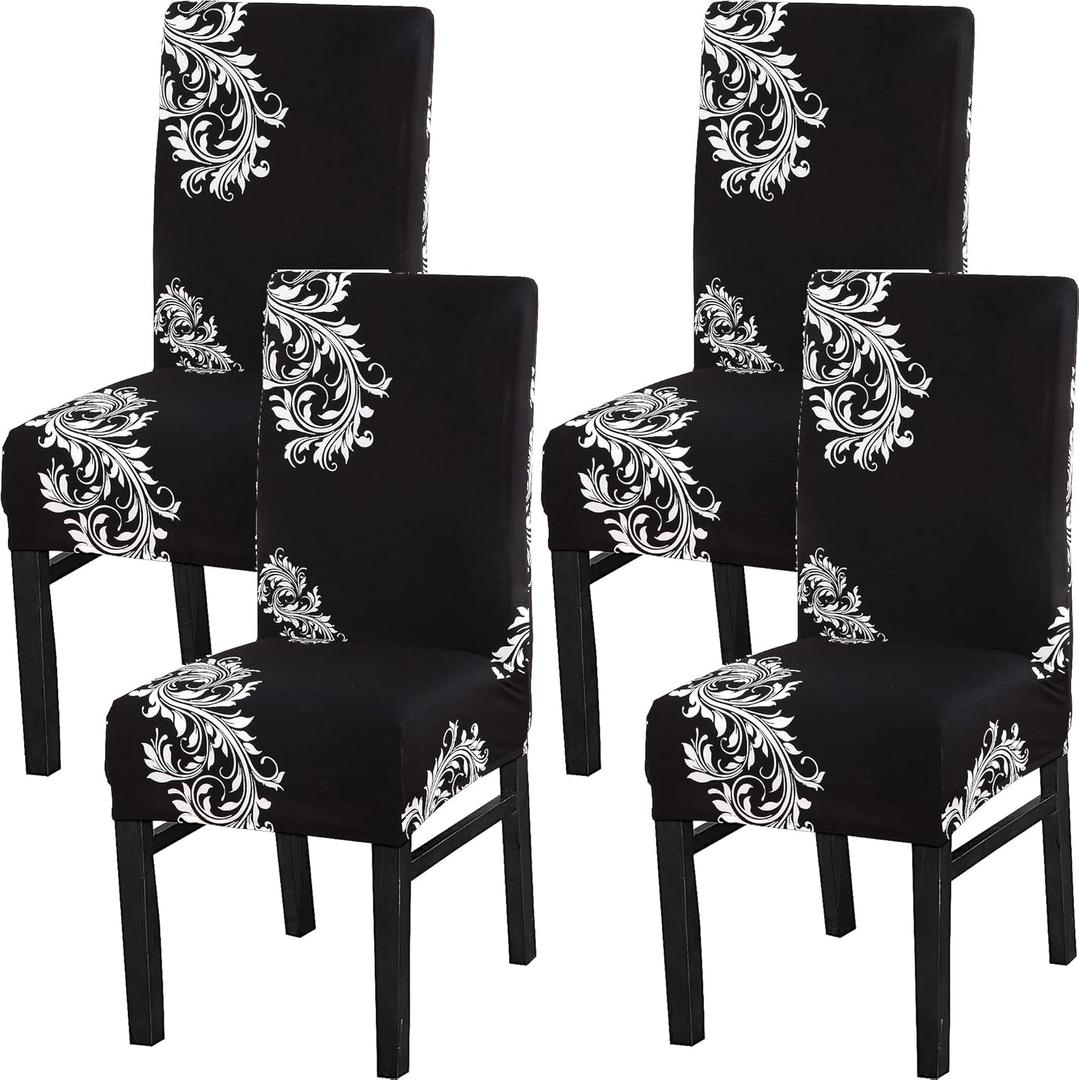 Chair Covers for Dining Room Set of 4 Pack Slipcovers High Back Chairs Cover Stretch Slipcover Black Wing