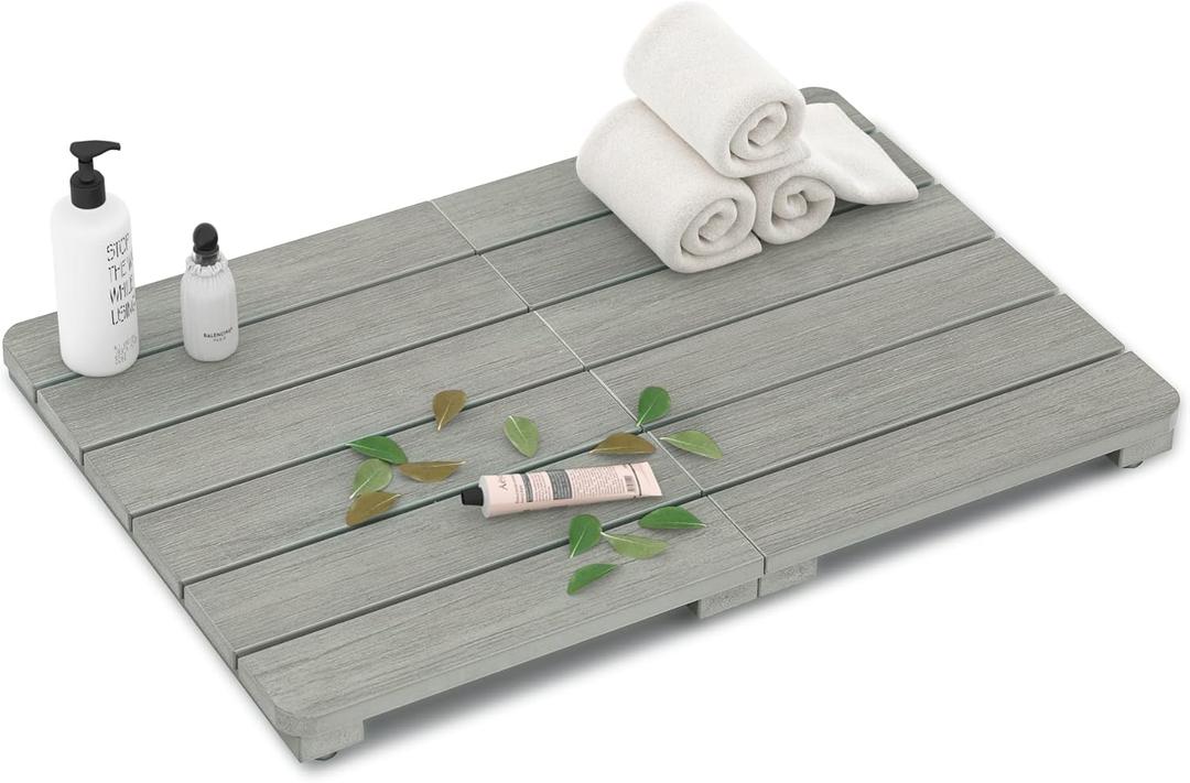 LUE BONA HDPS Bath Shower Mat, 23.5" x 16" x 1.7" - Non Slip Floor Mat for Spa Sauna Kitchen, Detachable Bathroom Mats Indoor or Outdoor Use, Gray (Light Gray-oil Printed)