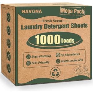 1000 Loads Mega Pack Laundry Detergent Sheets, Eco-friendly Laundry Sheets, Powerful Cleaning, Suitable for Homes, Dorms, and Apartments - [Fresh Scent]