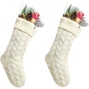 Pack 2,18" Unique Ivory White Knit Christmas Stockings Style3