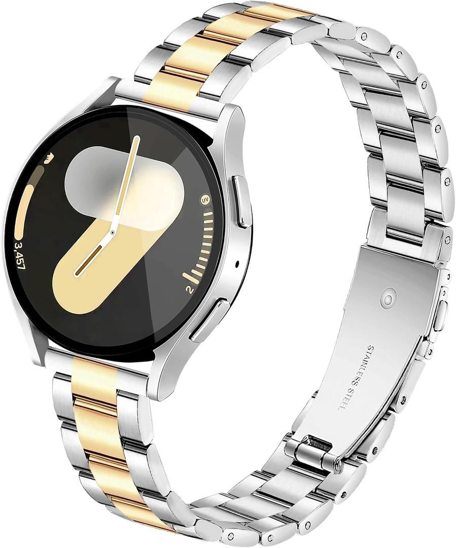 Melyis Slim Stainless Steel Band for Samsung Galaxy Watch 7 Band 6 5 4, Metal 20mm Strap for Samsung Watch Bands 40mm 44mm, Women Strap fits Galaxy Watch 6 Classic/5 Pro/4 Classic/Active 2-Silver/Gold