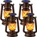 Marlrin Solar Lanterns Outdoor Waterproof 4 Pack LED Flickering Flame Light | Vintage Hanging Solar Lanterns Decorative Outdoor for Patio Garden Porch Decor Yard Pathway Camping Table Holiday Halloween