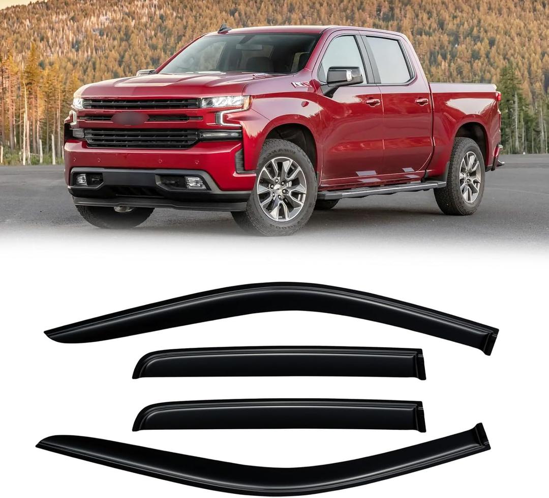 Rain Guards for 2019-2026 Chevy Silverado/GMC Sierra 1500 Double/Extended Cab, 2020-2026 Silverado/Sierra 2500HD 3500HD Out-Channel Window Visor Shields Vent Deflector Shade Wind Dark Smoke, 4PCS