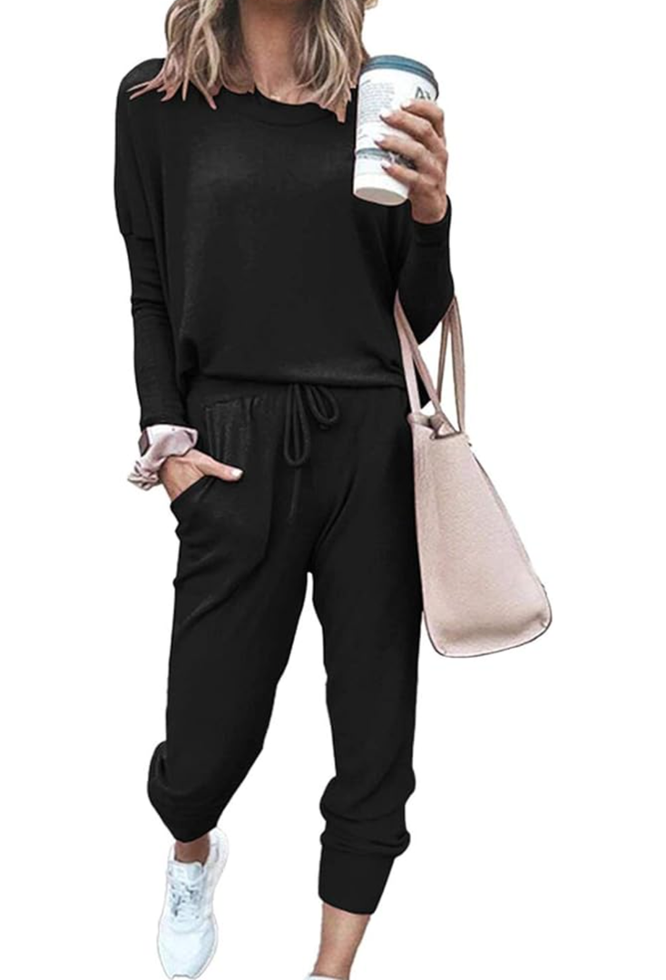 PRETTYGARDEN Women's Spring Fall 2 Piece Lounge Outfit Long Sleeve Crewneck Pullover Tops High Waisted Pants Set Tracksuit, XL