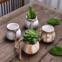 SOUJOY 6 Pack Hanging Succulent Planters, 4'' Mini Ceramic Wall or Ceiling Mount Dangling Plant Pot, Hanging Flower Pot with Jute Rope for Indoor Outdoor Decor, Light Beige
