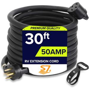 30FT 50 Amp NEMA 14-50P to 14-50R 6/3+8/1 Gauge Heavy-Duty RV Extension Cord - 125/250 V/12,500 W