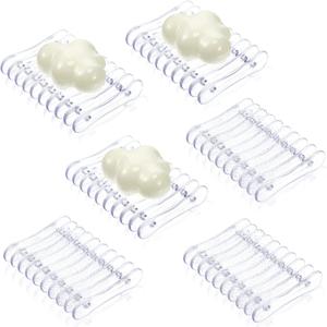 Plastic Bar Soap Holder Soap Saver Tray Bar Dish Self Draining Dishes for Sponge Dryer Bathroom Toilet Shower Kitchen Restaurant Counter(Clear,5 Pieces)