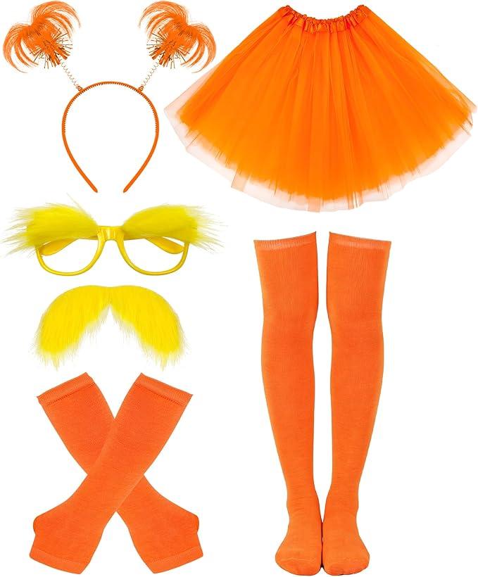 6pcs Orange Tutu Costume for Women Yellowe Tutu Accessories Set for Halloween Reading Week Role-Playing Themed