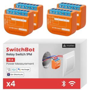 SwitchBot Matte Relay Switch 1PM, WiFi Switch Compatible with Alexa/Apple Home/Google Home, Power-Measuring Relay Switch Module with Integrated Bluetooth Repeater, Bluetooth & Wi-Fi 2.4 GHz, 16 A
