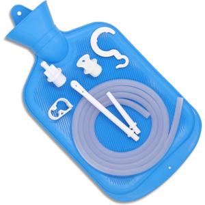 Enema Bag Kit with 5ft Hose Coffee Enemas at Home Water Shower Douche Colon Detox Cleanse Kit with Tubing, Tips, Clamp and Hook (Blue, 2 L)
