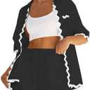 ARTFREE Women's 2 Piece Outfit Sets Beach Short Sleeve Button Down Shirts and Shorts Pajama Sets Summer Loungewear, M