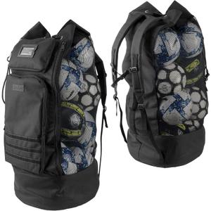 Fitdom Heavy Duty XL Soccer Mesh Equipment Ball Bag w/Adjustable Backpack Shoulder Strap Design for Coach. 2 Different Size Front Pockets for Sporting Accessories.