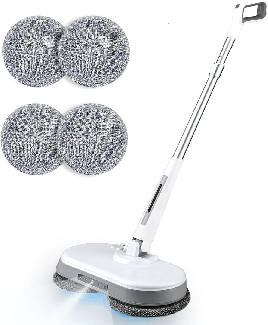 Cordless Electric Mop, Dual Motor Powerful Spin Mop 2000 mAh, Floor Polisher,1H Rechargeable Power Mops with LED Light/Water Sprayer, Electric Mops for Floor Cleaning for Hardwood, Tile, Rotate 180