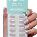 BTArtbox Press On Nails Short - Pearlescent Glitter Square Press On Nails with Glue for Women, Opaque Soft Gel Glue On Nails in 16 Sizes - 32 Stick On Nails Kit, Screaming Silver