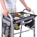 Walker Tray for Folding Walkers with Cup Holder & Side Pocket, Raised Edge & Non-Slip Surface Hard Walker Table for Seniors, Clip-On Tool Free Clip-On Tool Free Walker Accessory for Meals, Reading