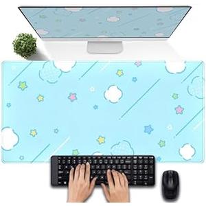 Anime Forest Desk Mat,Cute Green Mouse Pad,Kawaii Aesthetic Full Desktop Pad XXL Gaming Mousemat XL, Extended Korean Animals Bear Bunny Keyboard Mat Large 31.5x15.7 Inch Non-Slip&Stitched Edges (A Orange Flowers)