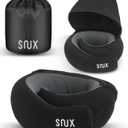 Snux Travel Neck Pillow with Hood - Memory Foam Neck Pillow - Hooded Travel Neck Pillows for Airplanes Car Rides & Home Relaxation (Black)