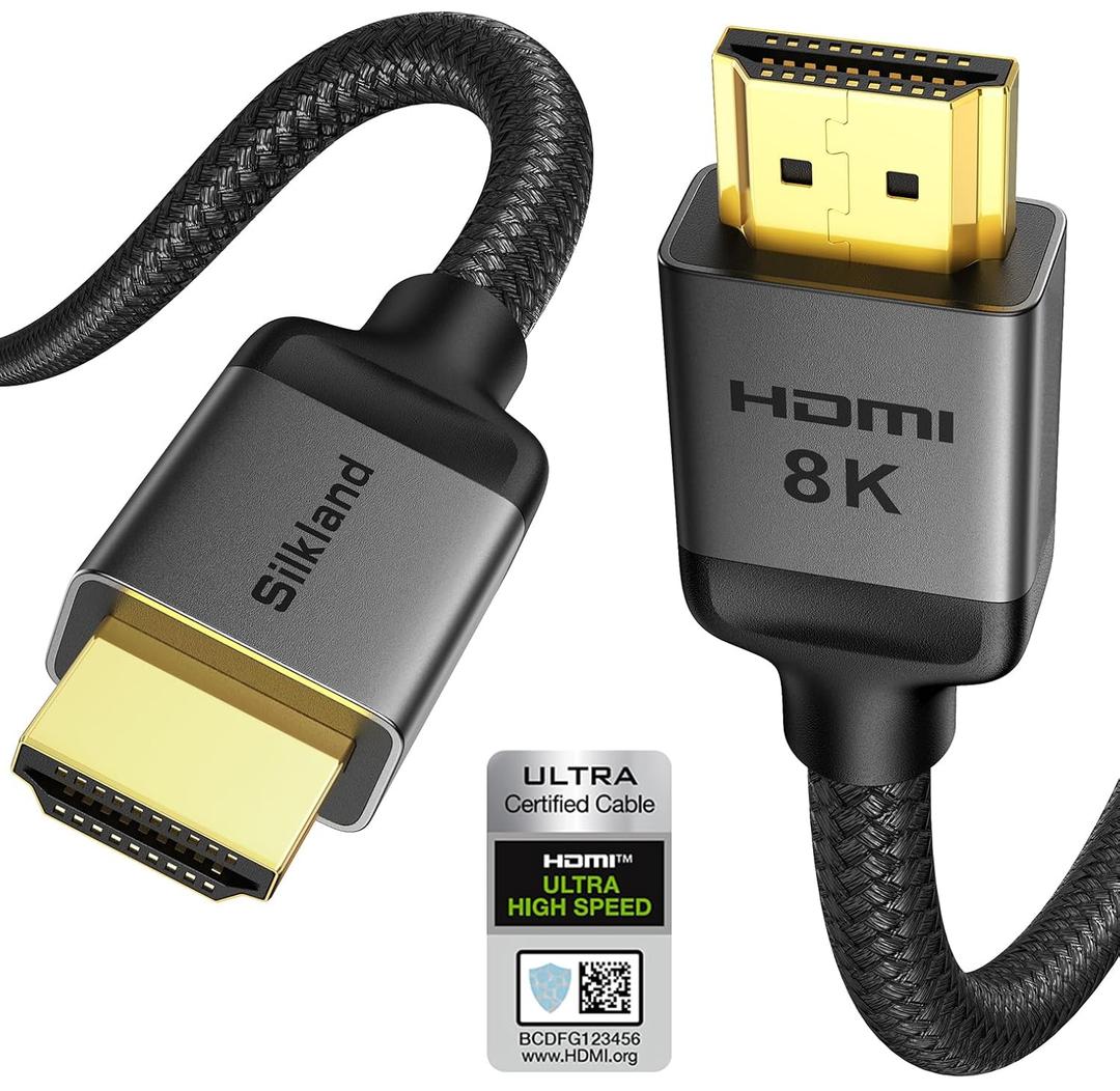 Silkland Certified HDMI 2.1 Cable, [4K@240Hz 144Hz 120Hz, 8K@60Hz] 1440P Ultra High Speed HDMI Cable 48Gbps (Upgrade Braided), HDR10+, eARC, HDCP 2.3, Compatible for Xbox/PS5/PS4/Roku TV-6.6ft (Grey)