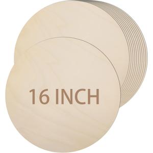 12 Pack 16 Inch Round Wood Circles for Crafts Unfinished Wood Circles Natural Round Wood Discs Blank Round Signs Cutouts for Door Hangers, Door Design, Signs Making, Wood Burning, Painting