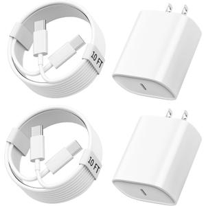 iPhone 17 16 15 Charger Fast Charging, 10 FT Long USB C Charger Cord with 20W Type C Fast Phone Charging Block for iPhone 17/17 Pro/17 Pro Max/Air, for iPhone 16 15 Pro Max Plus, iPad, Android (White)