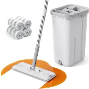 Mop and Bucket Set, Floor Mop and Bucket with Wringer Set, Wet and Dry Mop for Hardwood Floors, Vinyl, Tile, Baseboards and Walls (4 Washable Microfiber Pads Included)