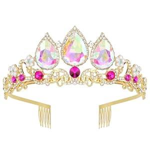 Semato Princess Crown Halloween Cosplay Girls Tiara Crystal Crown for Party and Birthday Gifts (Pink)