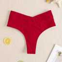 Women's V Cut High Waisted Brazilian Cheeky Thong Bikini Swimsuit Bottoms (Red, L)