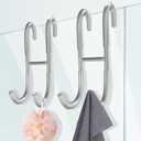 Shower Door Hooks for Towels & Squeegee - No Drill Bathroom Hooks for Frameless Glass Door, Shiny Silver Stainless Steel with Anti-Slip Rubber (2 Pack)