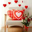 Ishua 4pcs Heart Pillow Covers, 18 x 18 Inch Valentine's Day Pillow Cases, Red and White Valentines Day Pillow Covers for Couch Sofa