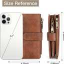 GOIACII Womens Wallets RFID Blocking Leather Trifold Clutch Wallet Credit Card Holder Ladies Purse 3 ID Windows Brown