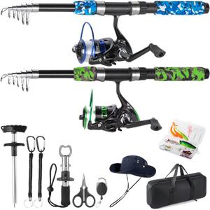 Telescopic Fishing Rods Set, 6.9ft Composite Blank Fishing Pole, Portable Spinning Rod and Reel Combo with Accessories Carrier Bag Fishing Rod and Reel Combos Fishing Gear