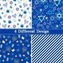 Tifeson 4 Rolls Hanukkah Wrapping Paper, Mini Roll, Chanukah Blue White Holiday Gift Wrapping Paper Menorahs, Star of David, Dreidel Stripe Design,17 Inch x 118 Inch Per Roll